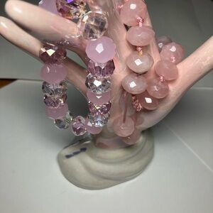 Pink Beaded & Crystal Bracelet other Real Stones with Toggle Closure Set of 2